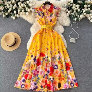 NEW - Yellow Floral Short Sleeve Maxi Dress